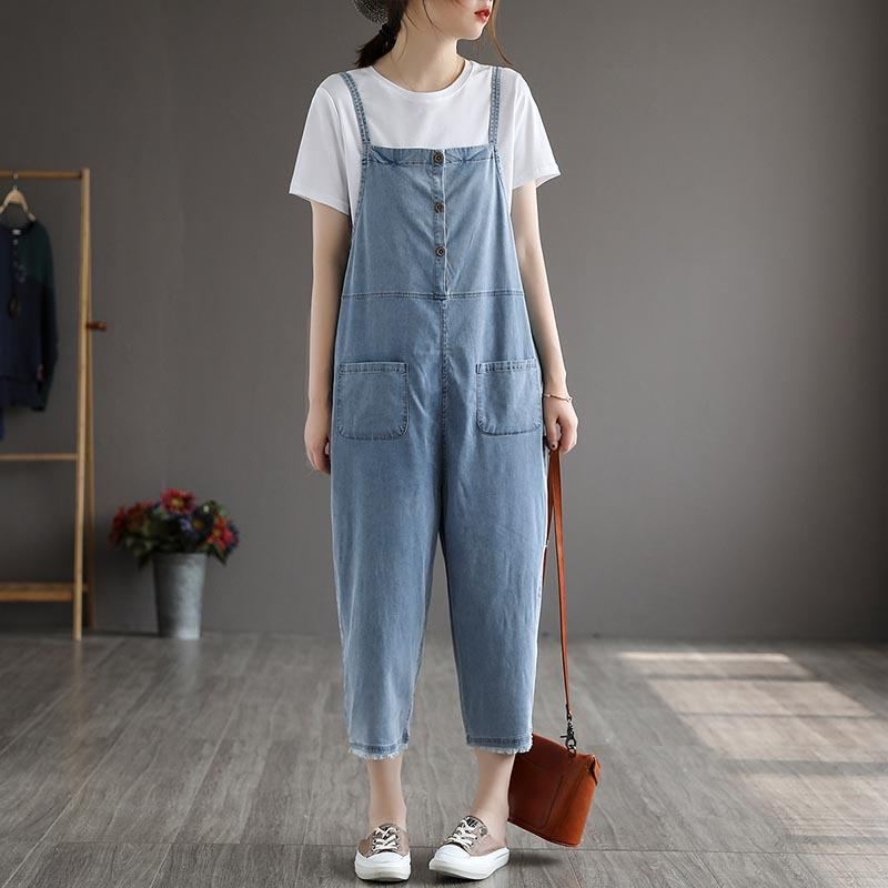 Sommar Dam Patchwork Tencel Denim Jumpsuit