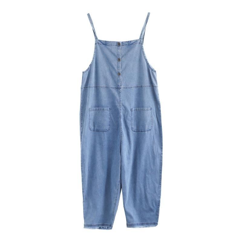 Sommar Dam Patchwork Tencel Denim Jumpsuit