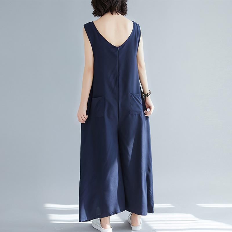 Sommar Solid Lösa Fickor Breda Ben Casual Jumpsuits