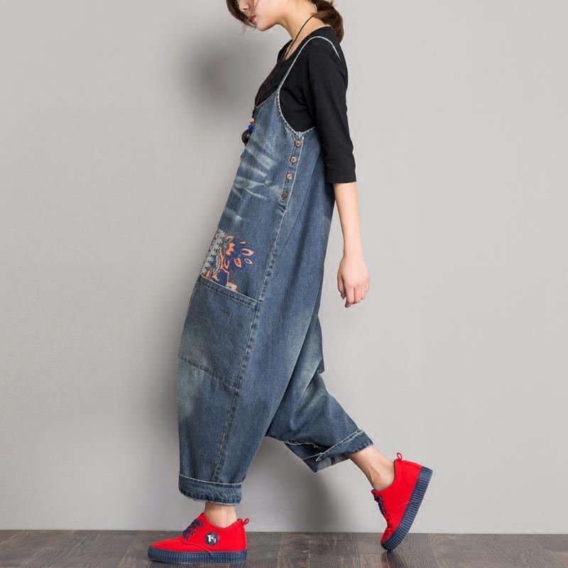 Spring Denim Haklapp Lös Grenrem Jumpsuit