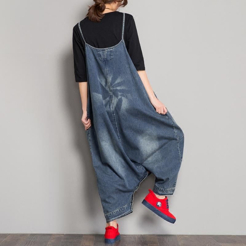 Spring Denim Haklapp Lös Grenrem Jumpsuit