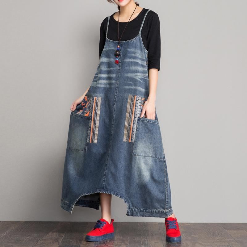 Spring Denim Haklapp Lös Grenrem Jumpsuit