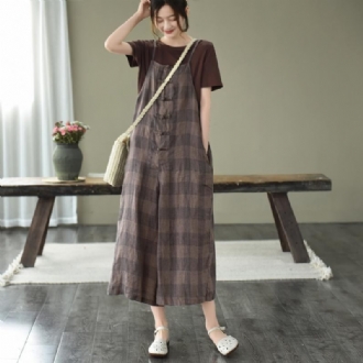 Summer Retro Loose Buckle Wide-leg Jumpsuit