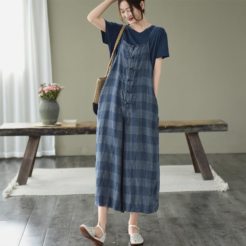 Summer Retro Loose Buckle Wide-leg Jumpsuit