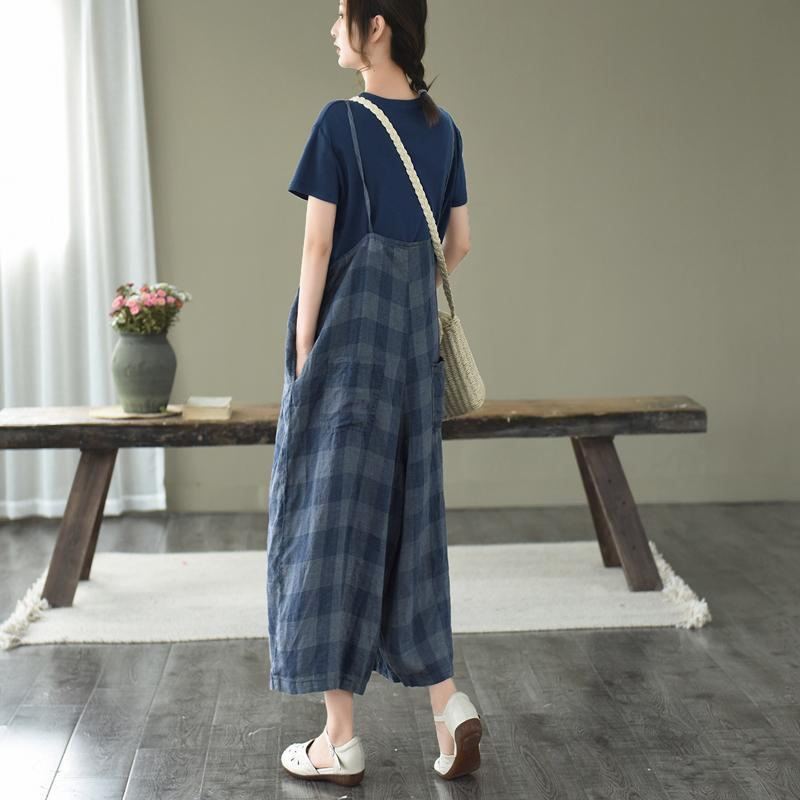 Summer Retro Loose Buckle Wide-leg Jumpsuit