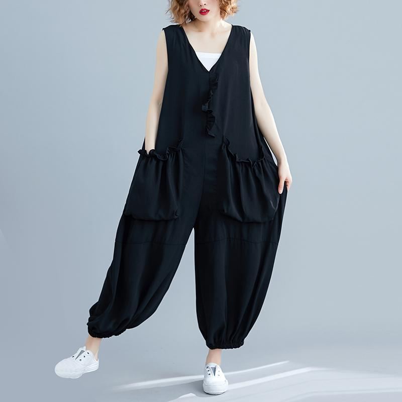 Tredimensionell Pocket V-ringad Ärmlös Jumpsuit September