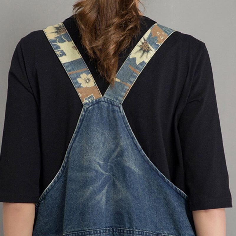 Vår Höst Denim Lös Retro Patch Jumpsuit