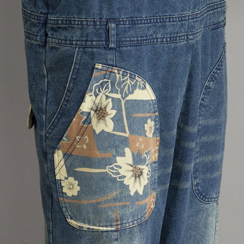 Vår Höst Denim Lös Retro Patch Jumpsuit