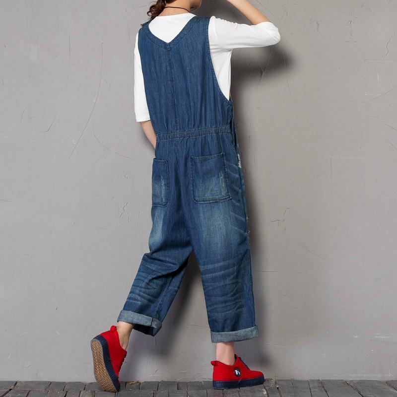 Vår Höst Denim Löstryck Ärmlös Jumpsuit