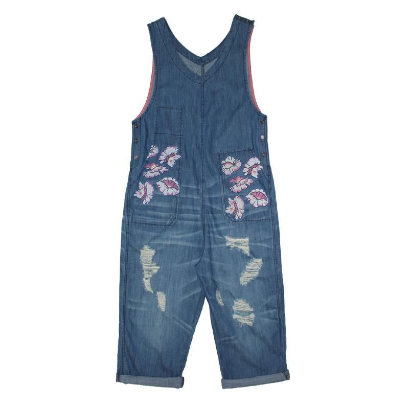 Vår Höst Denim Löstryck Ärmlös Jumpsuit