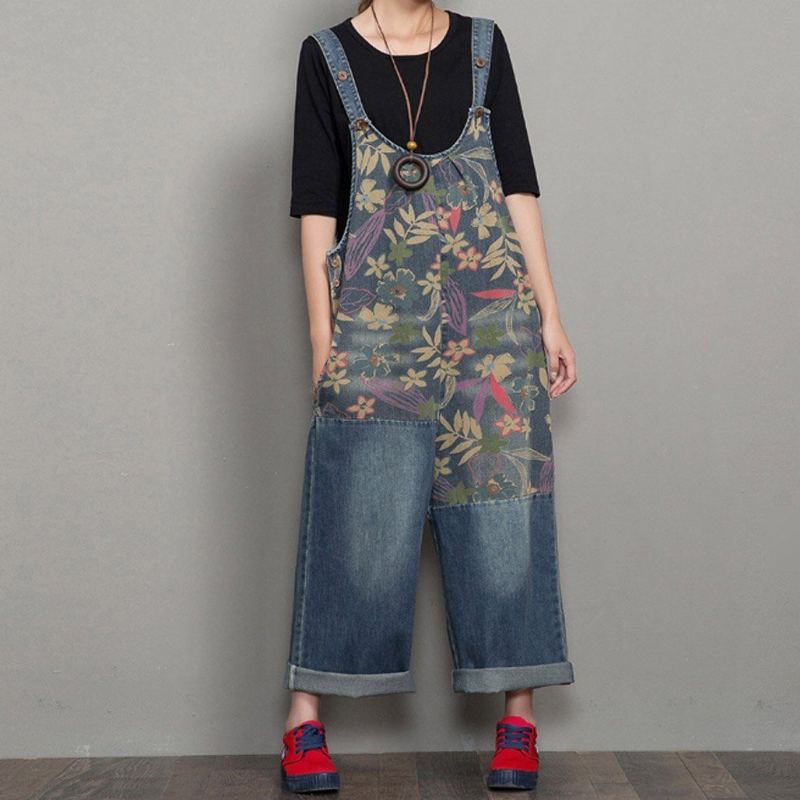 Vår Höst Denim Wide Leg Loose Retro Straight Jumpsuit