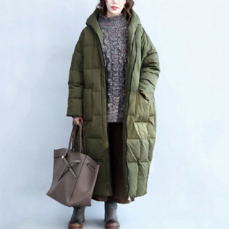 Lös Casual Solid Army Green Down Vinter Tjock Rock