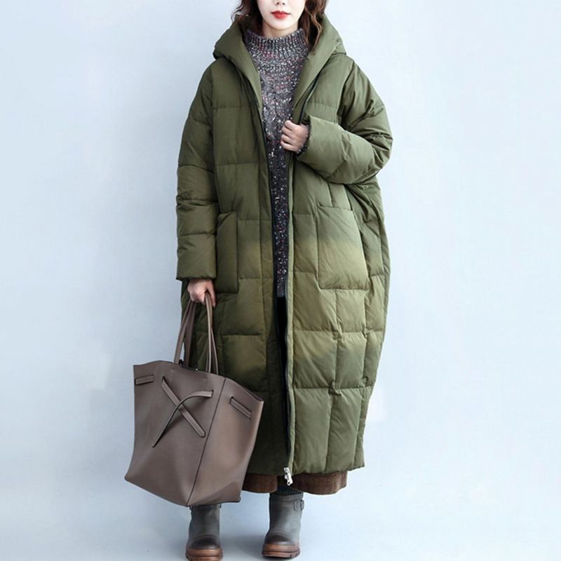 Lös Casual Solid Army Green Down Vinter Tjock Rock