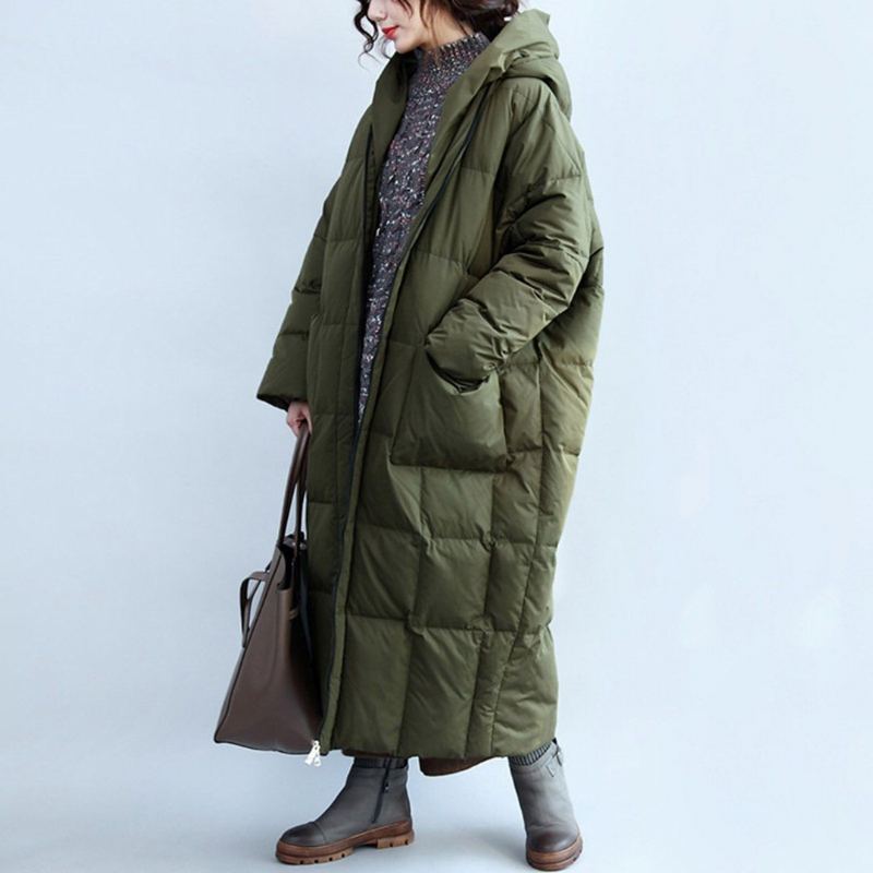 Lös Casual Solid Army Green Down Vinter Tjock Rock