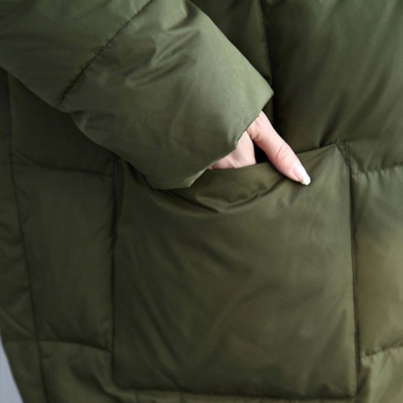 Lös Casual Solid Army Green Down Vinter Tjock Rock