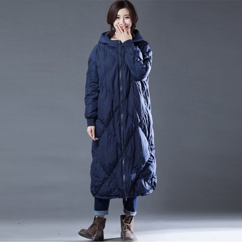 Rombusömning Solid Hooded Winter Down Coat