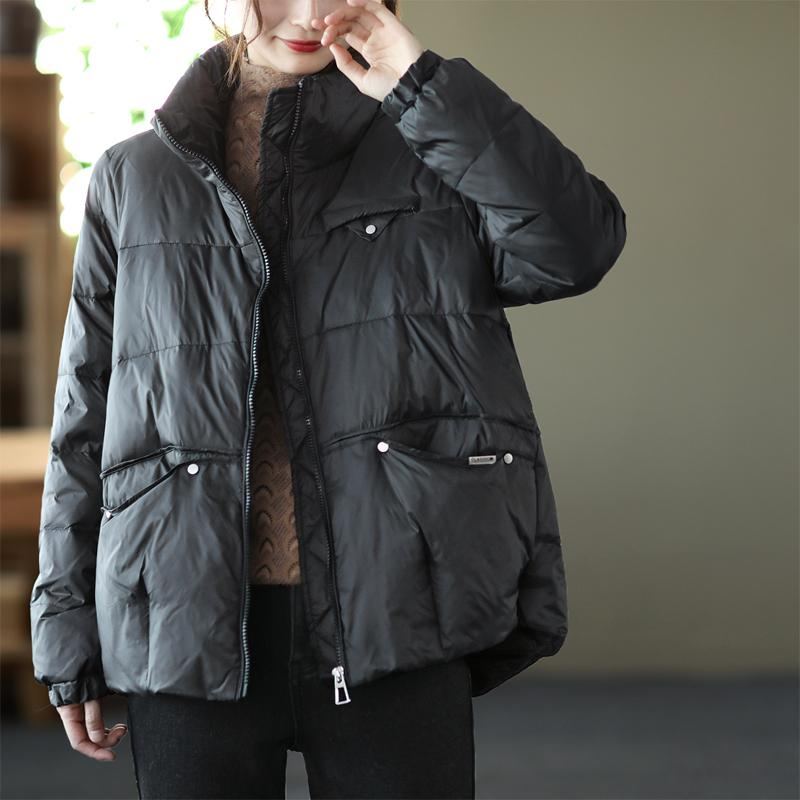 Vinter Casual Fashion Retro Zipper Down Coat