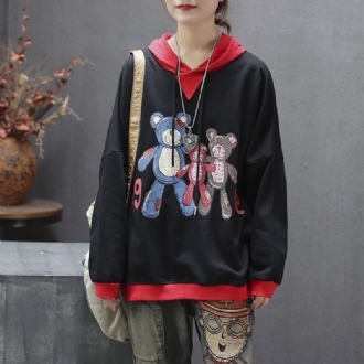 Bear Printed Casual Long Sleeve Hoodie