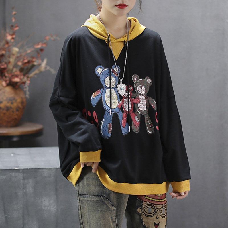 Bear Printed Casual Long Sleeve Hoodie