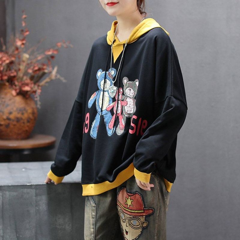 Bear Printed Casual Long Sleeve Hoodie