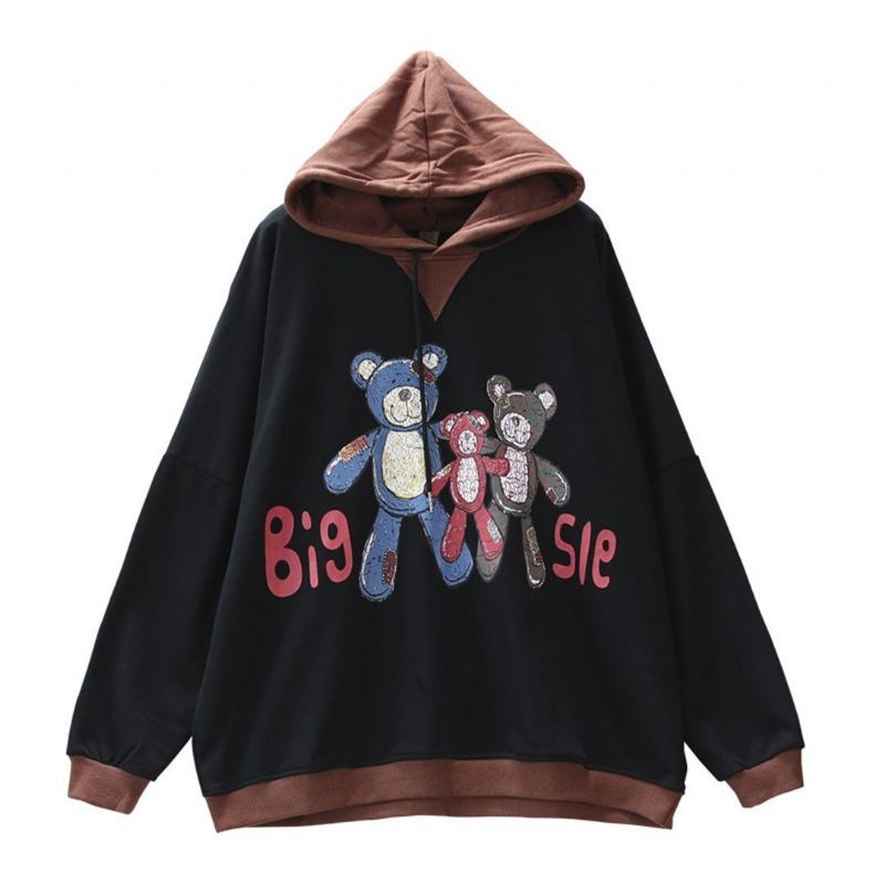 Bear Printed Casual Long Sleeve Hoodie