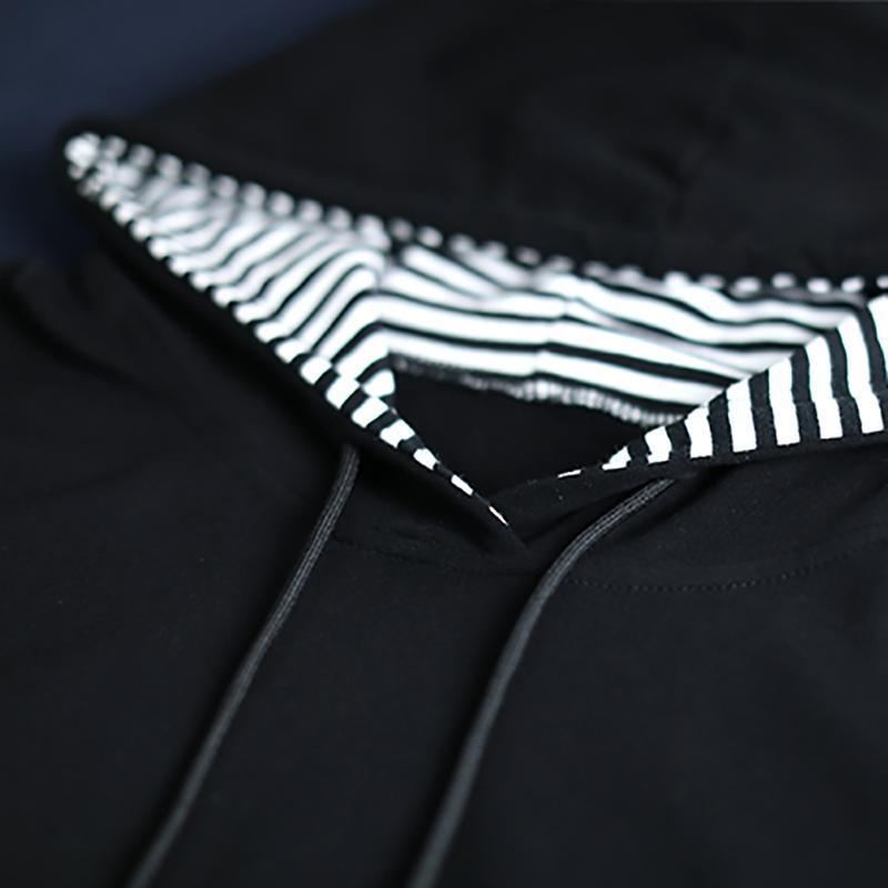 Black Stripe Patchwork Casual Pullover Hoodie