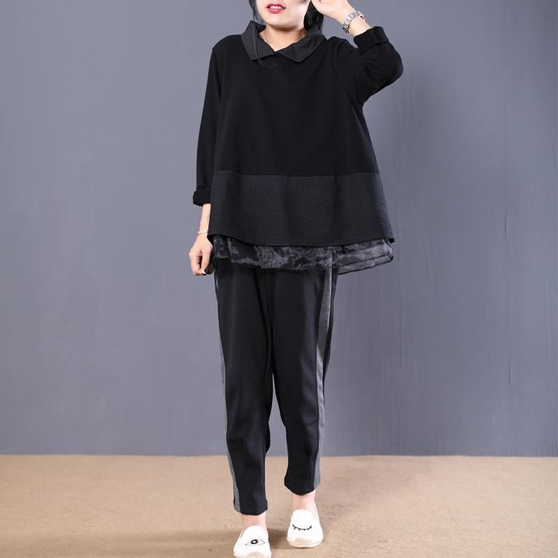 Lös Stor Storlek Spets Paneled Peter Pan Collar Sweatshirt