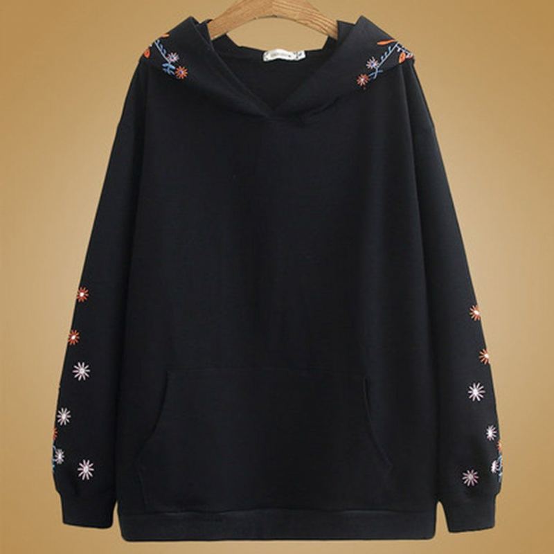 Plus Size Loose Casual Fit Broderi Hoodie