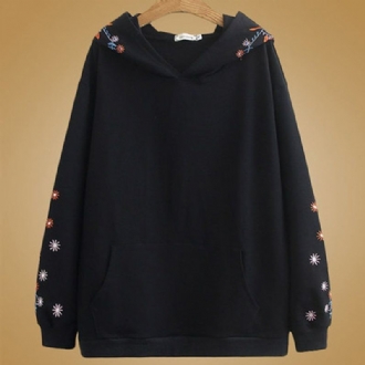 Plus Size Loose Casual Fit Broderi Hoodie