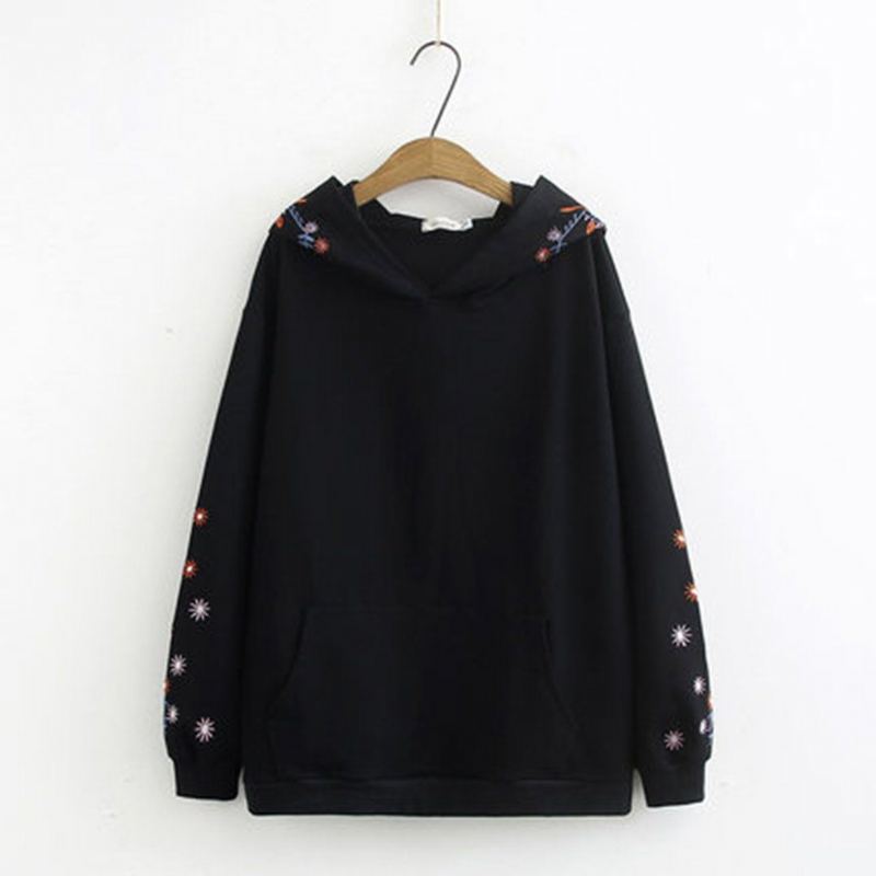 Plus Size Loose Casual Fit Broderi Hoodie