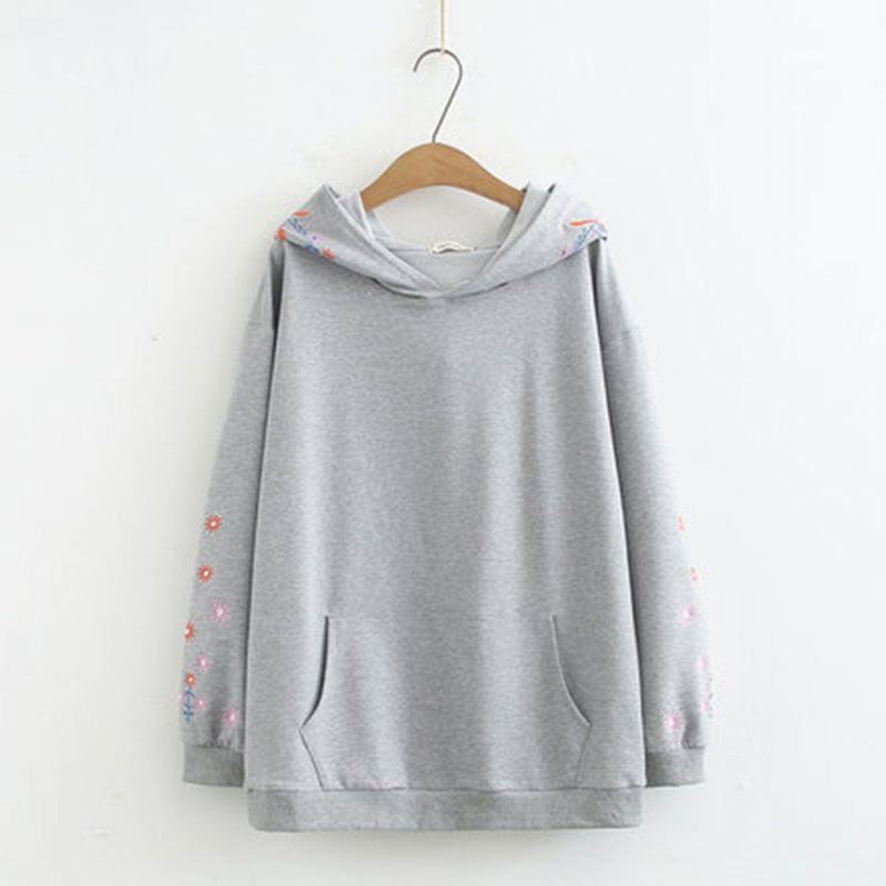 Plus Size Loose Casual Fit Broderi Hoodie