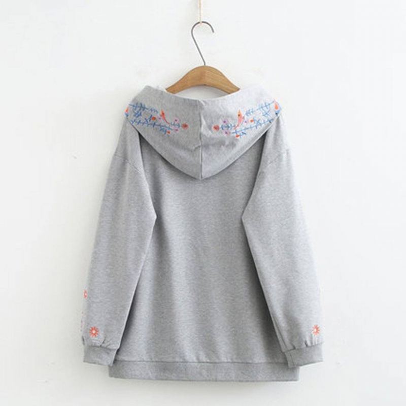 Plus Size Loose Casual Fit Broderi Hoodie