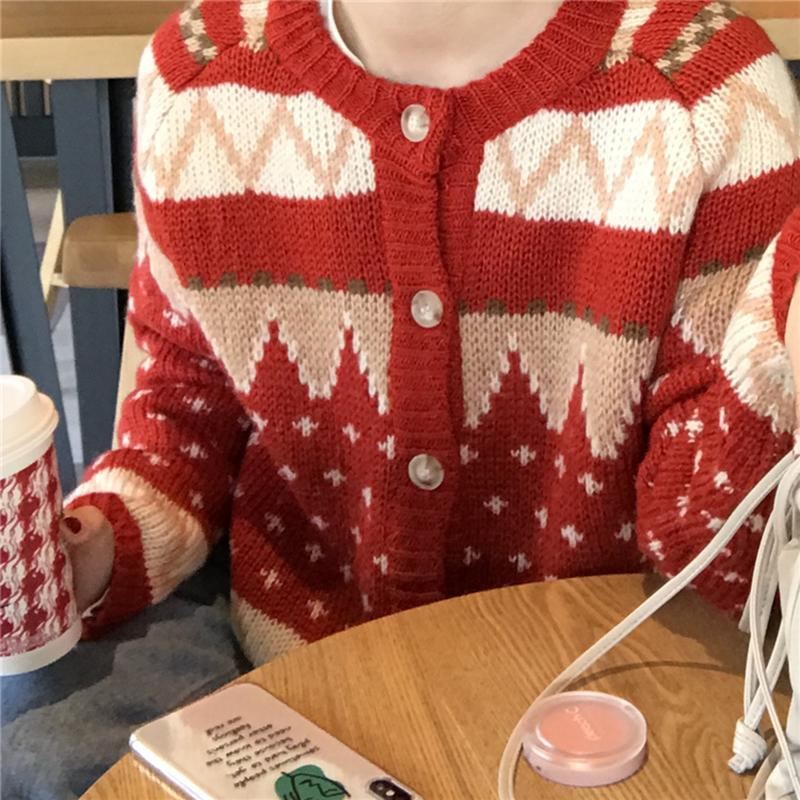 Christmas Retro All-match Tjock Cardigan Sweater