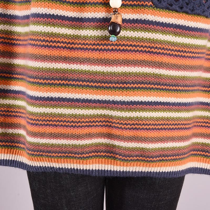 Höst Vinter Casual Coloful Stripe Lös Stickad Tröja