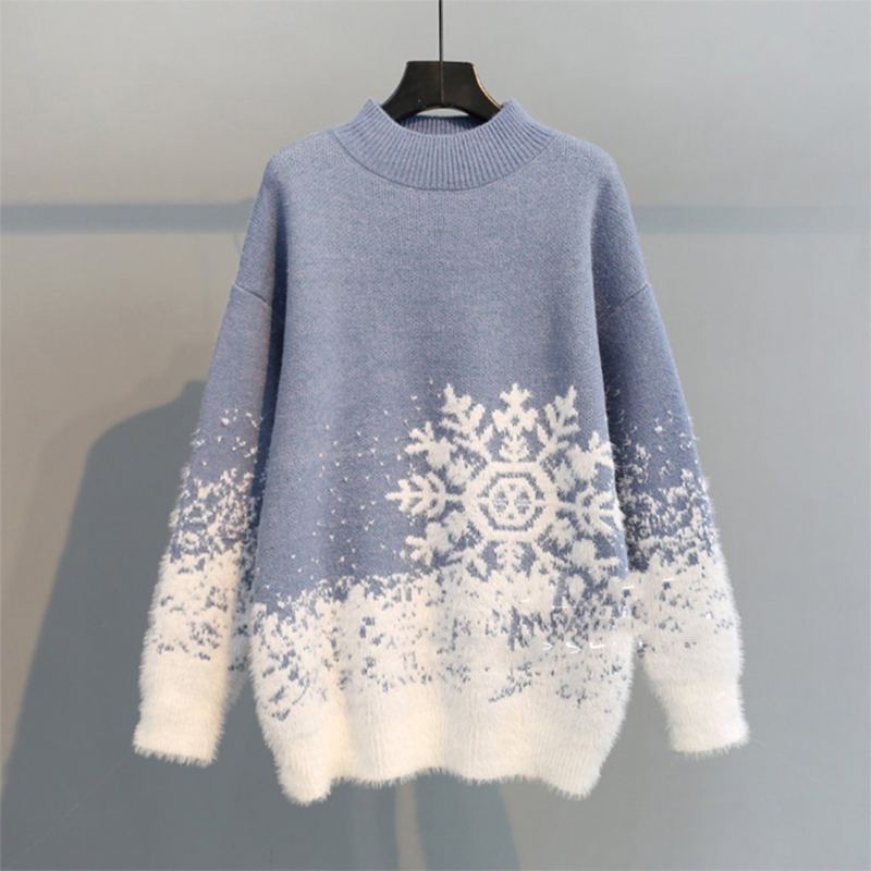 Pullover Snowflake Christmas Stickad Tröja