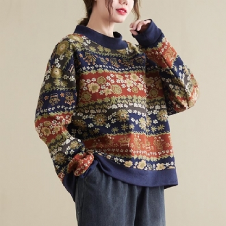 Retro Vår Höst Plus Size Bomull Linne Tröja