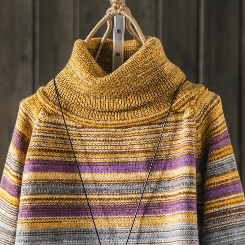 Vintage Loose Rainbow Strip Turtleneck-tröja