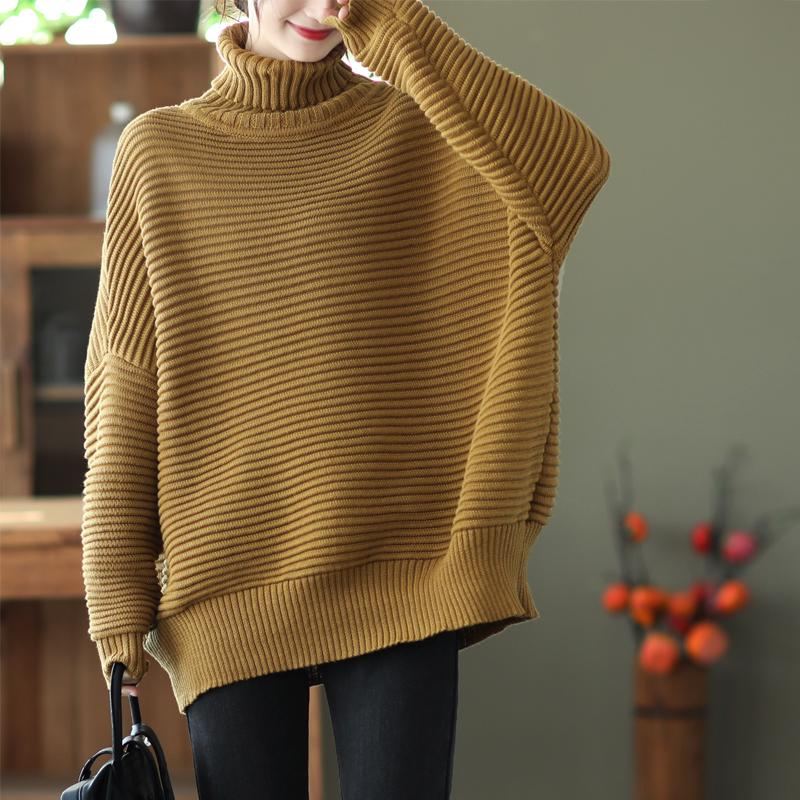 Vinter Dam Casual Loose Stripe Stickad Tröja Med Turtleneck