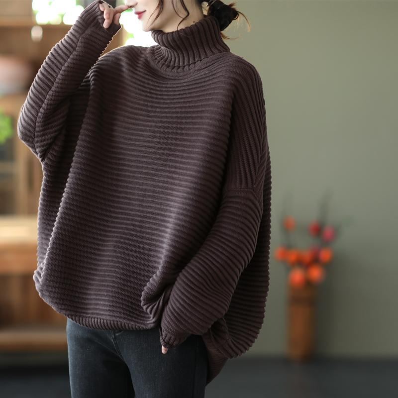 Vinter Dam Casual Loose Stripe Stickad Tröja Med Turtleneck