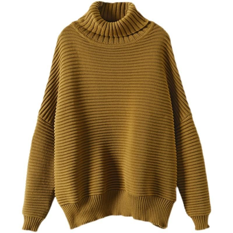 Vinter Dam Casual Loose Stripe Stickad Tröja Med Turtleneck