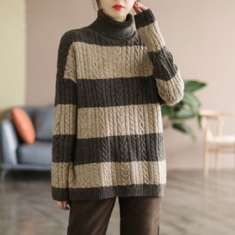 Vinter Retro Stripe Fleece Blended Stickad Tröja