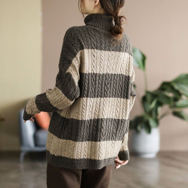 Vinter Retro Stripe Fleece Blended Stickad Tröja