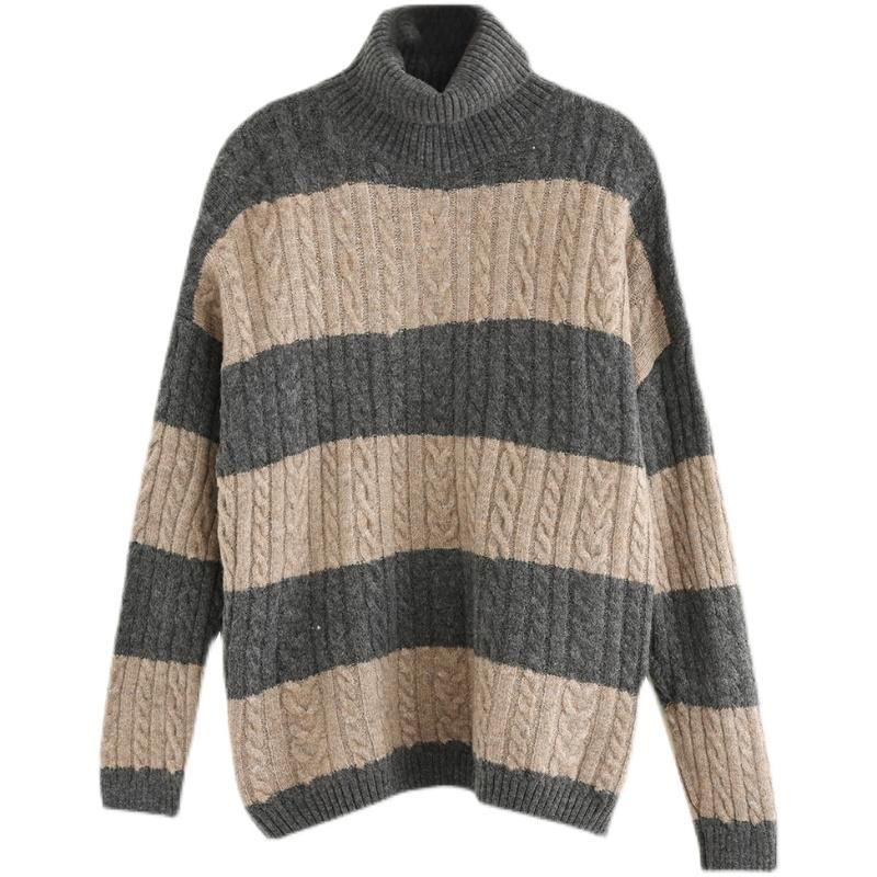 Vinter Retro Stripe Fleece Blended Stickad Tröja