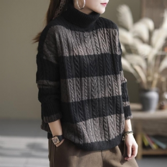 Winter Thick Stripe Turtleneck Lös Retro Sweater