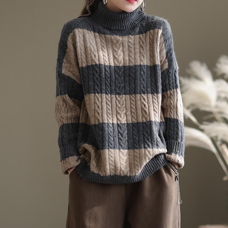 Winter Thick Stripe Turtleneck Lös Retro Sweater