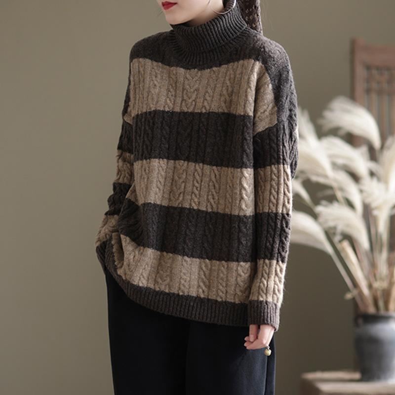 Winter Thick Stripe Turtleneck Lös Retro Sweater