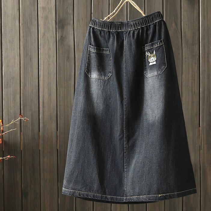 Denim Broderi Retro Kjol