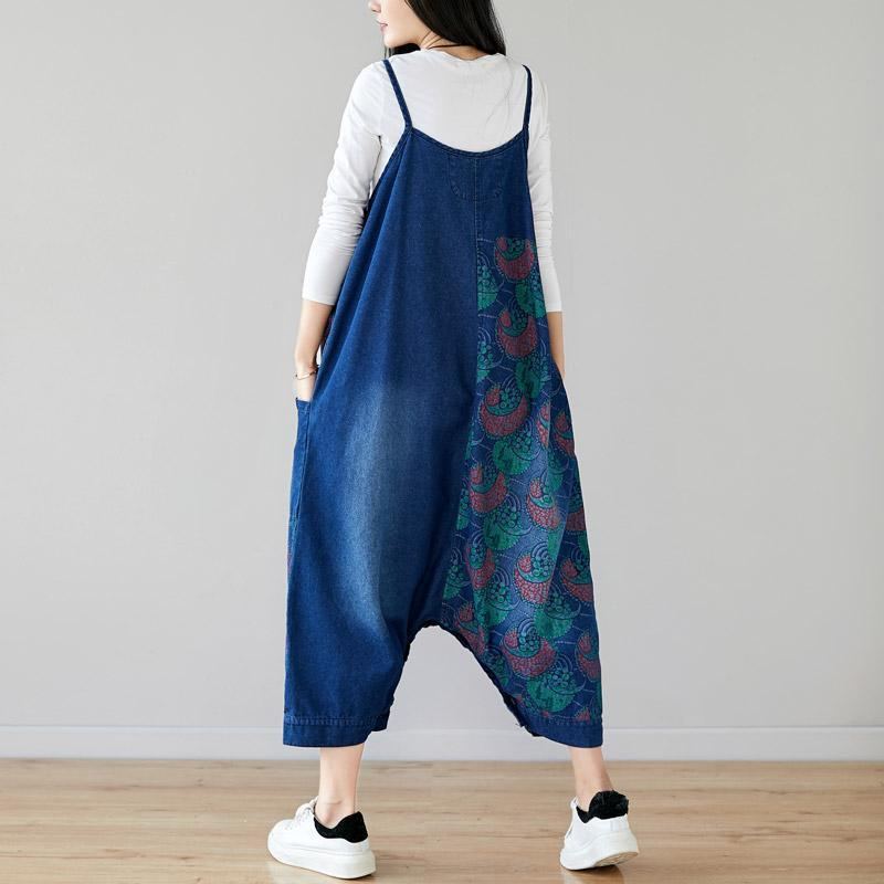 Höst Denim Haklapp Lösthängande Retro Printed Kjol Jumpsuit