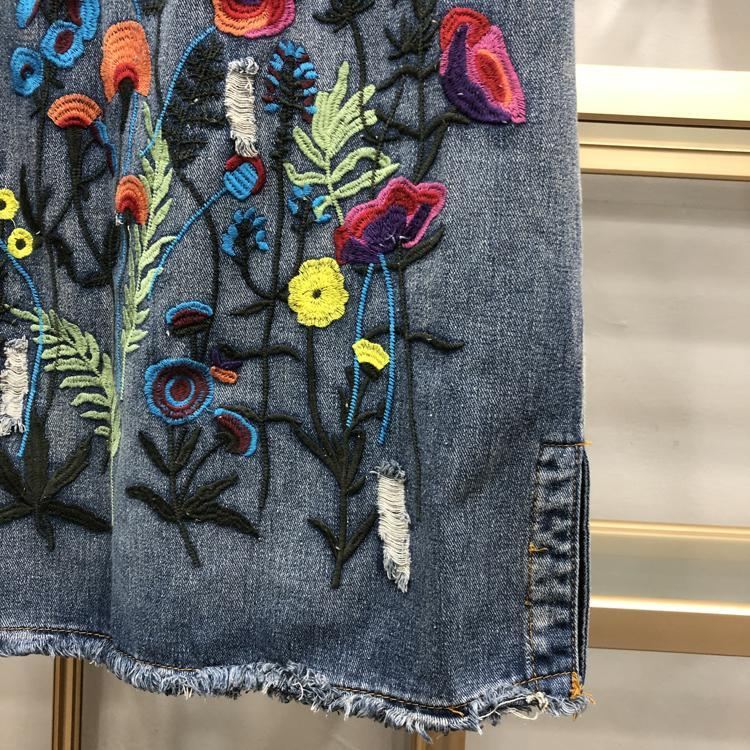 Höst Vinter Vintage Broderi Denim Damkjol