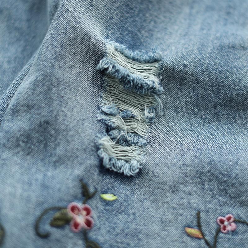 Höstens Tunn Lös Blomma Broderi Retro Denim Kjol